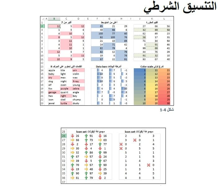ملخص شرح التنسيق الشرطي في الإكسيل Excel 2019 بالعربي PDF