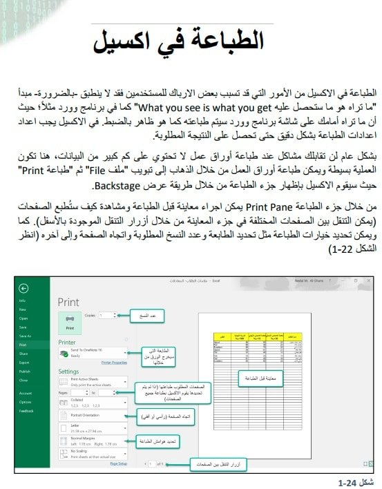 ملخص شرح الطباعة في الإكسل Excel 2019 بالعربي PDF