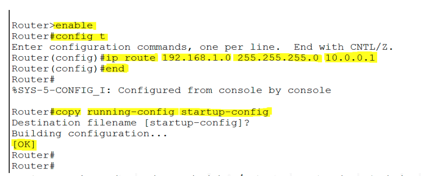 عمل default route