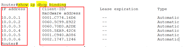 show ip dhep binding