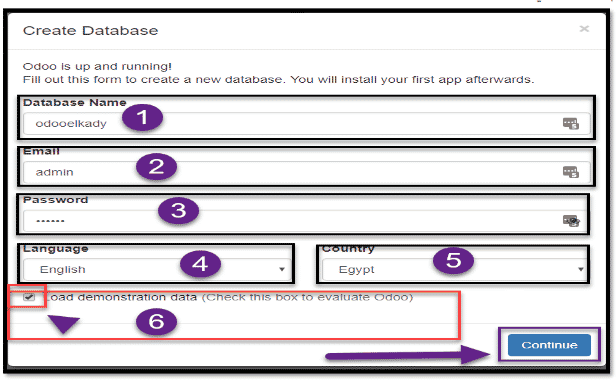 كيفية إنشاء قاعدة بيانات على أودو Odoo